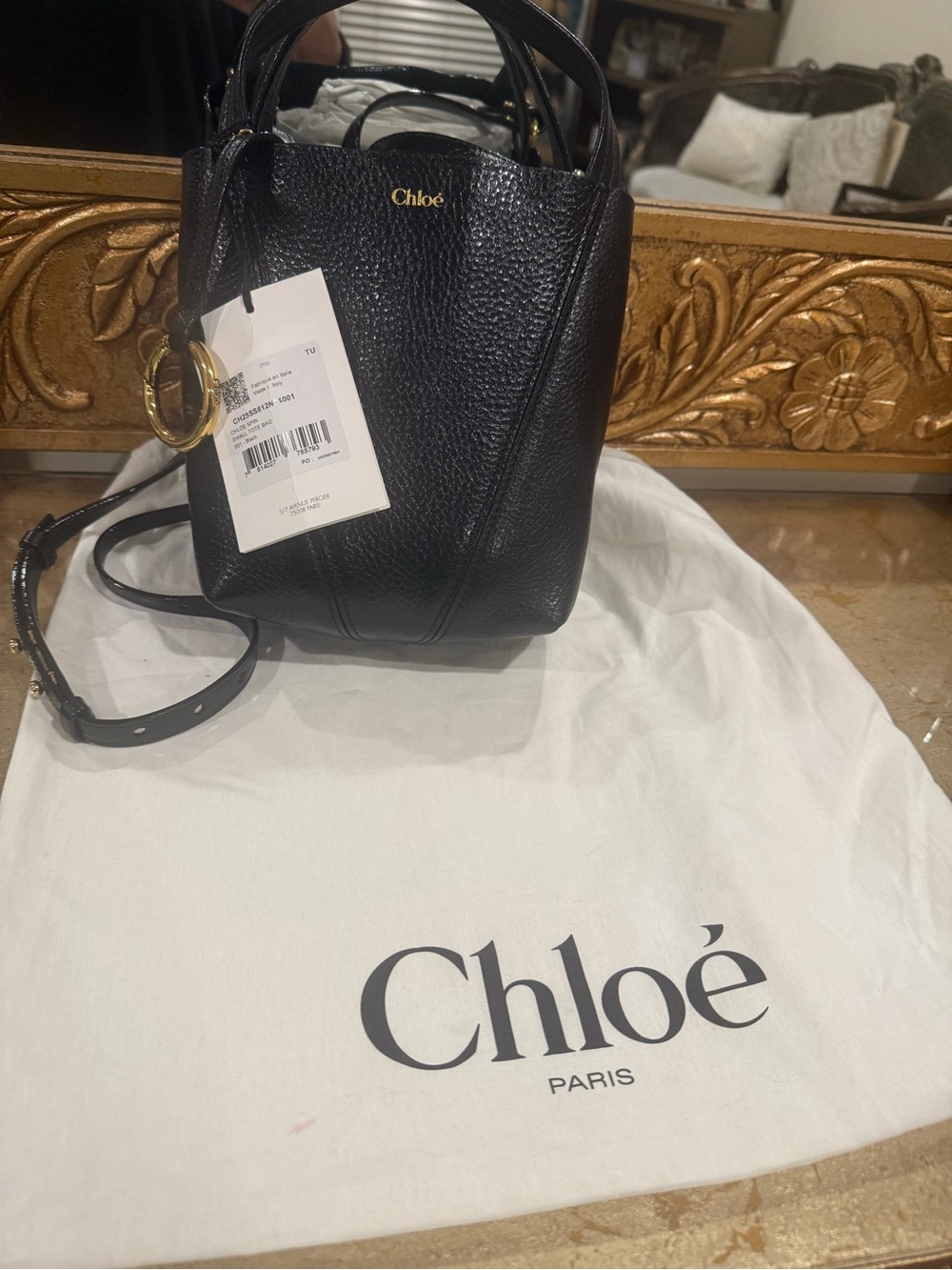 Chloé Black Pebbled Leather Bucket Bag with Gold Hardware
